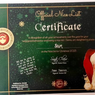 Official Nice List Certificate - A4